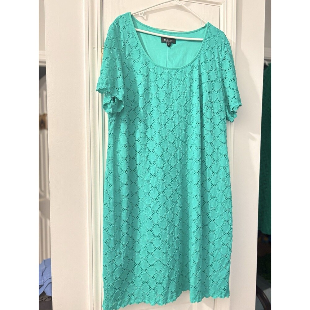 RN Studio Ronni Nicole Women Green Lined Lace Shift Dress 22 Plus Short Sleeve